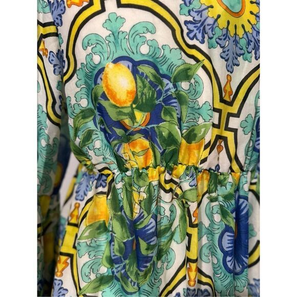 Antica Sartoria NWT lemons blue floral pattern beaded tie front long maxi cover - Picture 13 of 16